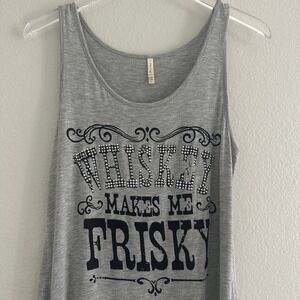 Whiskey Makes Me Frisky Studded Graphic Tank Top Women Large Gray Rayon Blend